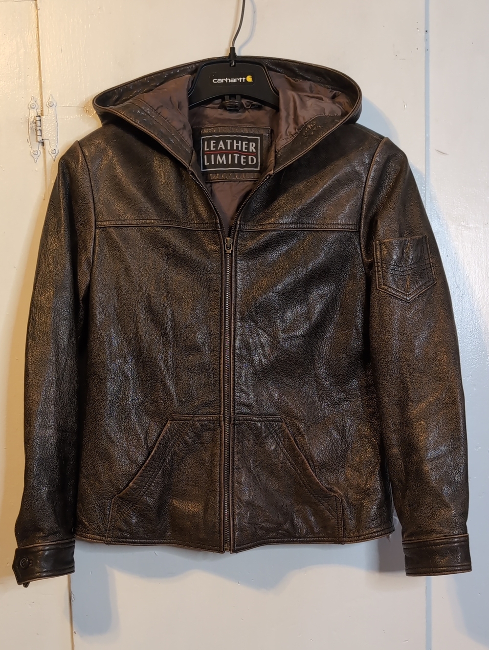 Leather Limited Hooded Brown Leather Jacket womens medium